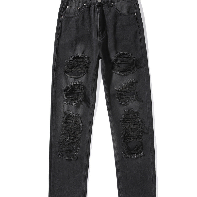 Vaqueros de cintura alta para mujer, de color liso, rotos, informales, a la moda