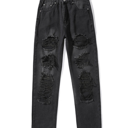 Vaqueros de cintura alta para mujer, de color liso, rotos, informales, a la moda