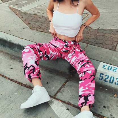 Pantalones cargo casuales con estampado de camuflaje para mujer