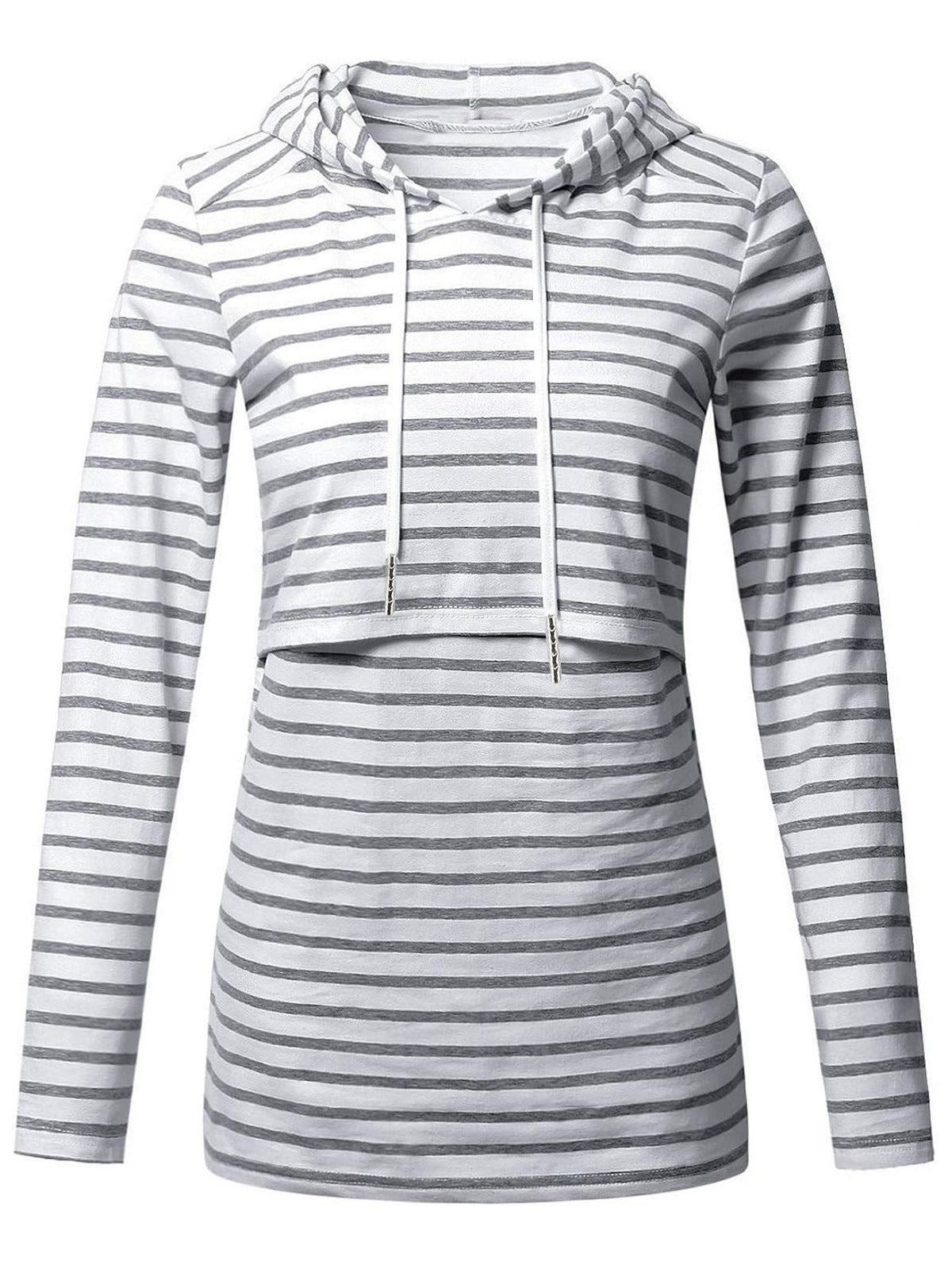 Maternity Casual Stripe Printed Long Sleeve Hooded Breastfeeding Top