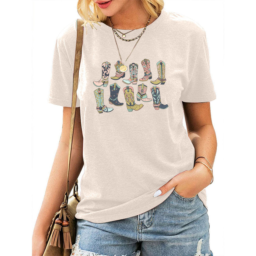 Camiseta vaquera informal de manga corta con cuello redondo para mujer, estilo occidental, de verano
