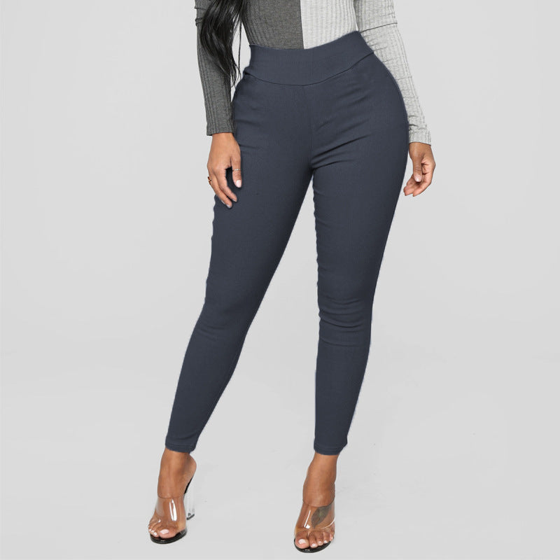 Casual Women Plus Size Basic Solid Color High Waist Pocket Skinny Pants