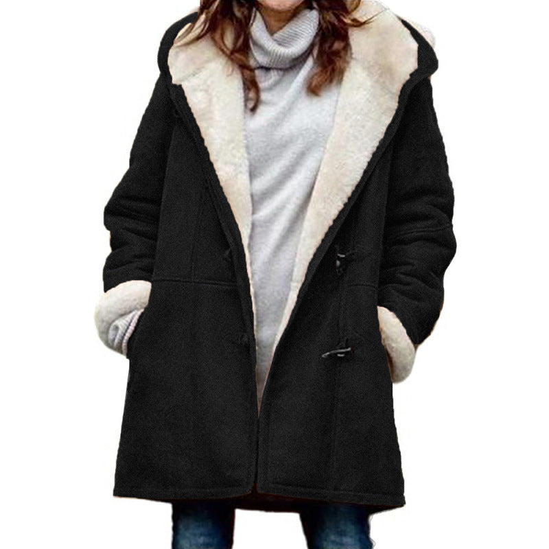 Abrigo de felpa cálido con capucha y forro polar de manga larga informal de invierno para mujer de talla grande