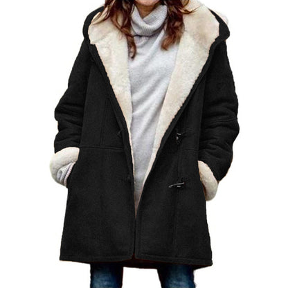 Abrigo de felpa cálido con capucha y forro polar de manga larga informal de invierno para mujer de talla grande