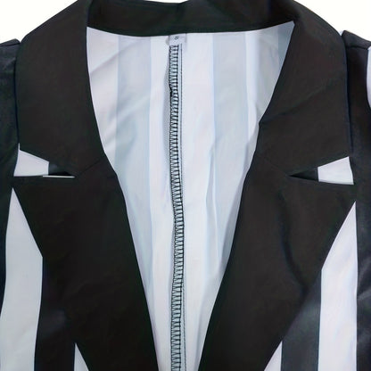 Chaqueta blazer informal de manga larga con estampado de rayas blancas y negras para mujer