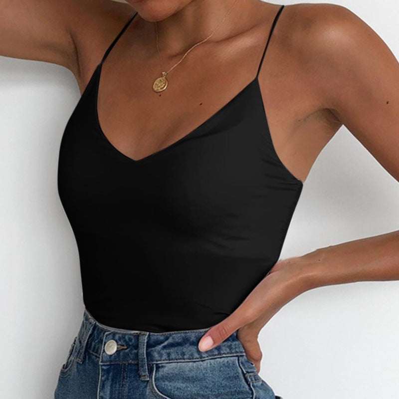 Women Casual Simple Solid Color Slim-Fit Spaghetti Strap Top