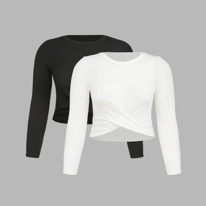 Women Fashion Casual Solid Color Long Sleeve Plus Size Crop Top