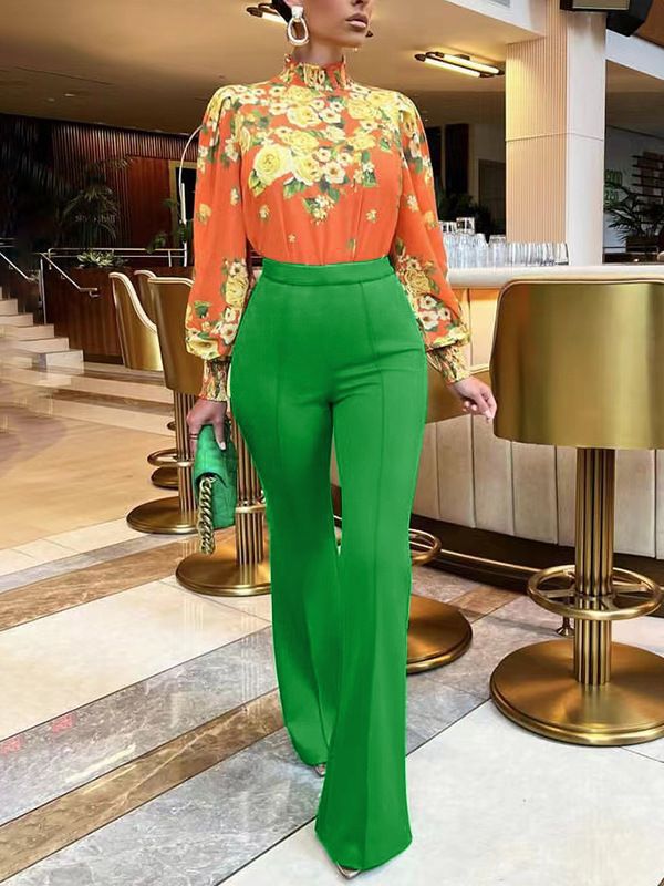 Women Fashion Casual Solid Color Wide Leg Micro-Flared Pants
