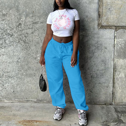 Women Fashion Casual Loose Drawstring Jogger Pants