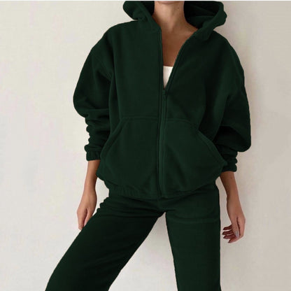 Women Tracksuit Casual 2 Pieces Set Zipper Hooded Sweatshirt And Long Pants Suit