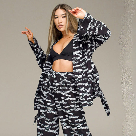 Conjunto de pijama de seda estampado informal y holgado para mujer