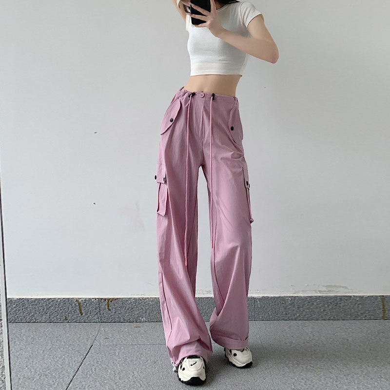 Pantalones casuales de cintura alta, rectos y sueltos de secado rápido para mujer