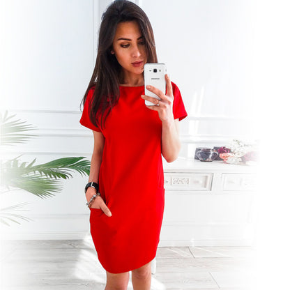 Women'S Solid Color Elegant Casual Loose Short Sleeve Round Neck Dress