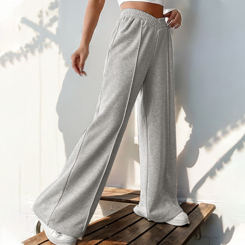 Women Fashion Casual V-Shaped High Waist Stitching Wide-Leg Pants