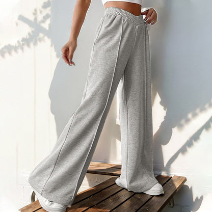 Women Fashion Casual V-Shaped High Waist Stitching Wide-Leg Pants