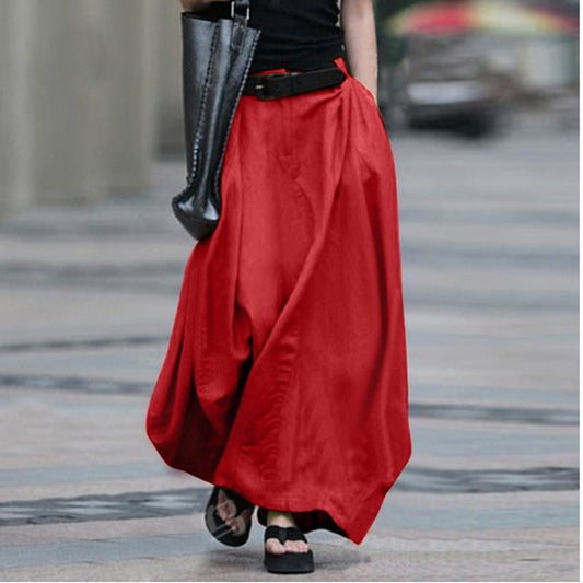 Falda de cintura alta de color sólido informal de moda para mujer