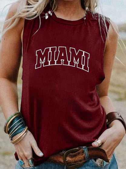Women Simple Casual Letter Print Round Neck Sleeveless Tank Top