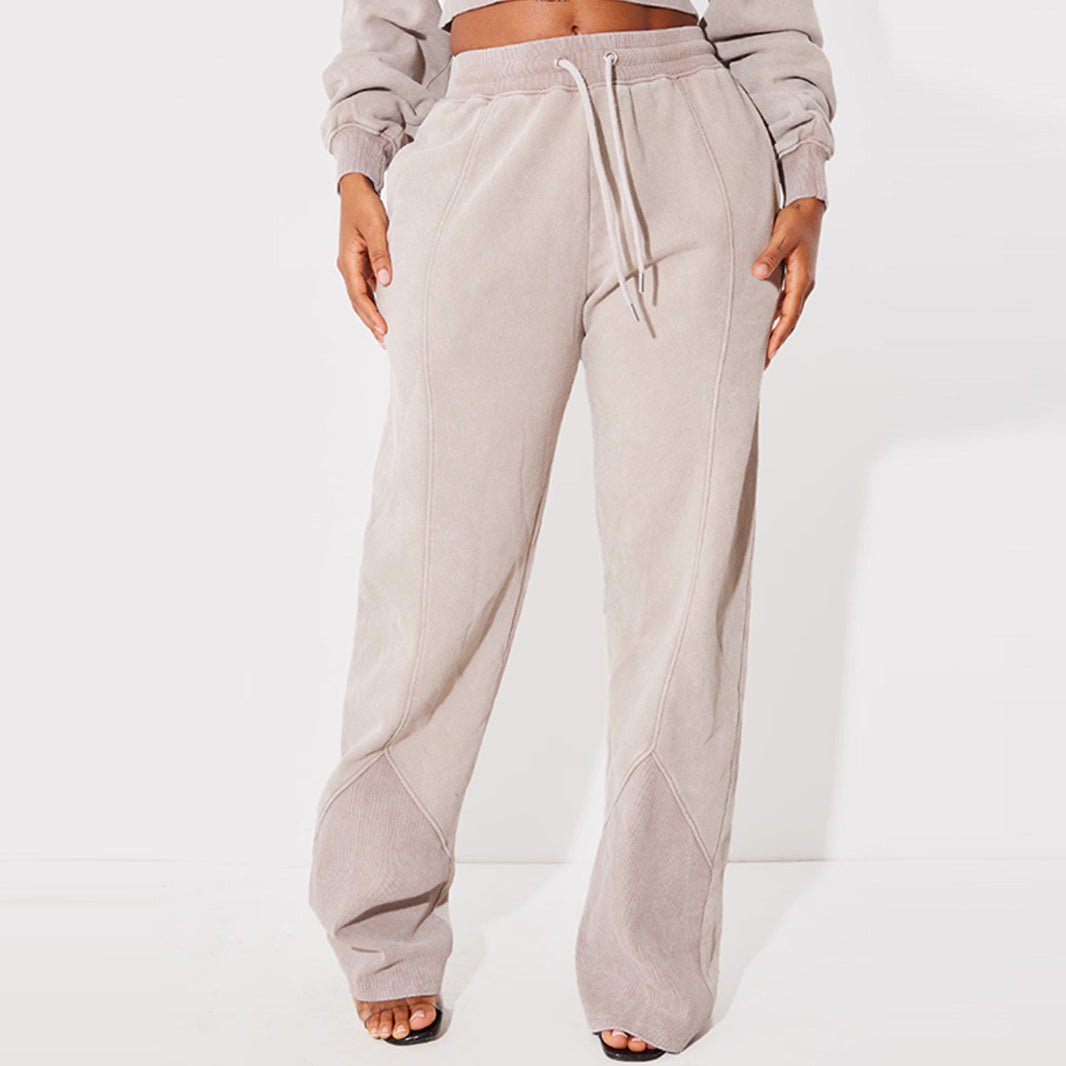 Women Fashion Casual Solid Color Drawstring Pants