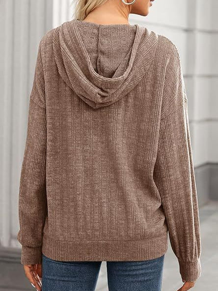 Sudadera con capucha de manga larga holgada con bolsillo y punto acanalado para mujer, informal, para otoño e invierno