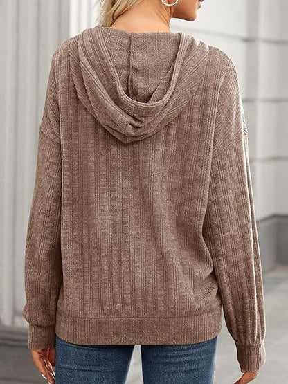 Sudadera con capucha de manga larga holgada con bolsillo y punto acanalado para mujer, informal, para otoño e invierno