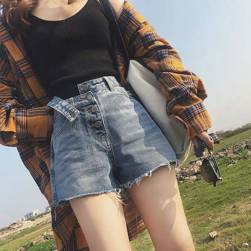 Women Fashion Casual Casual Raw Edge Denim Shorts