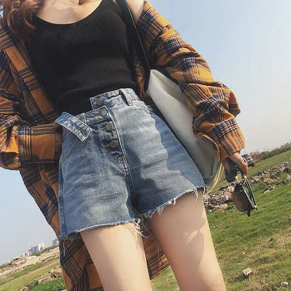 Women Fashion Casual Casual Raw Edge Denim Shorts