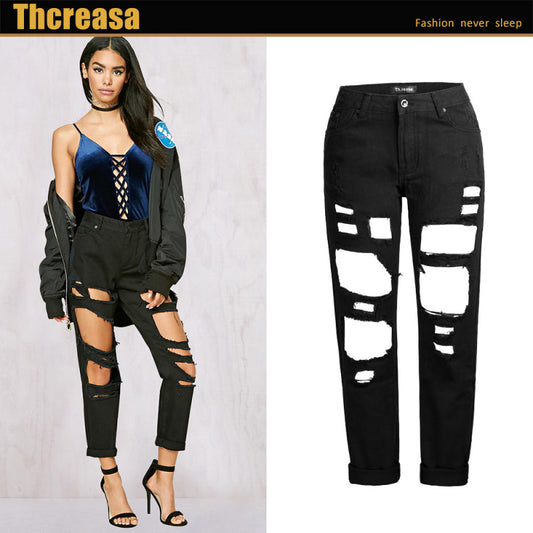 Pantalones vaqueros rectos y rotos de mezclilla para mujer, estilo casual, a la moda