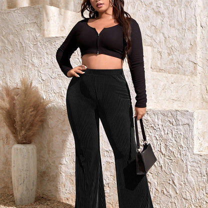 Pantalones acampanados casuales de color sólido de talla grande para mujer