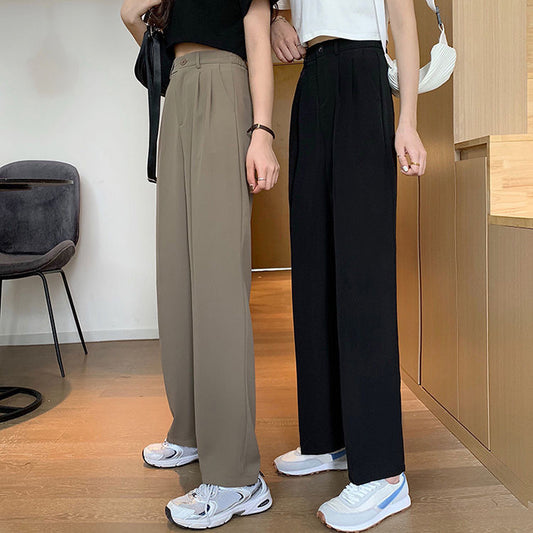 Pantalones de traje de cintura alta con drapeado informal de moda para mujer