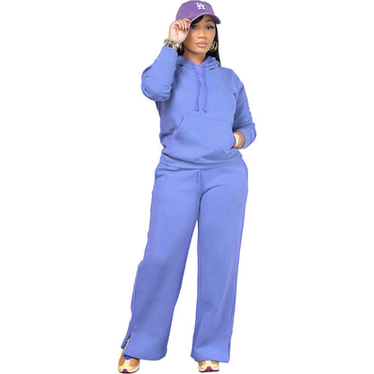 Conjunto de dos piezas de sudadera y pantalón informal con forro polar para mujer