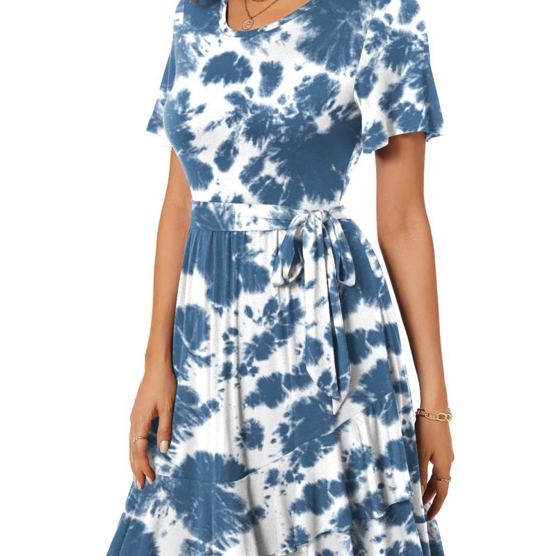 Women'S Casual Round Neck Printed Short Sleeve Dress