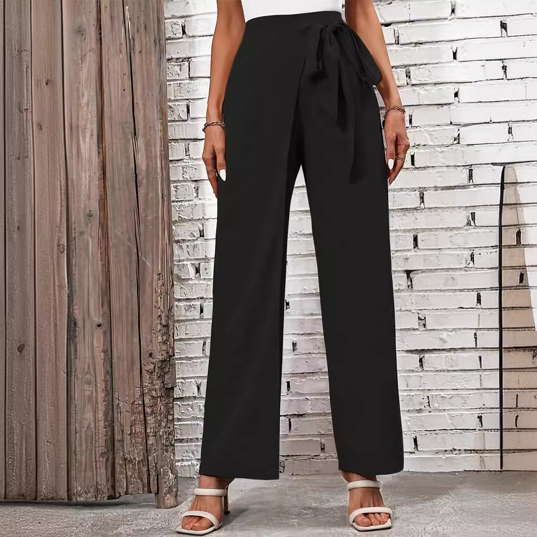 Women Fashion Casual High Waist Adjustable Lace-Up Pants