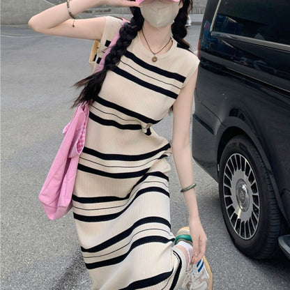Women Casual Stripe Sleeveless Dress