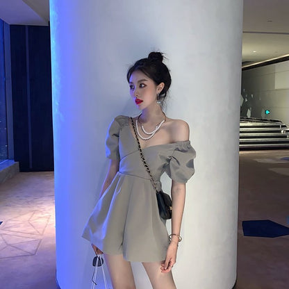 Mono informal de gasa con mangas farol y cuello en V para mujer