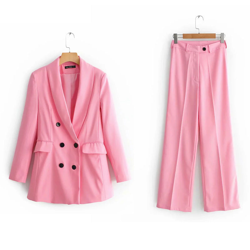 Women Casual Autumn Double-Breasted Blazer And Pant Suit