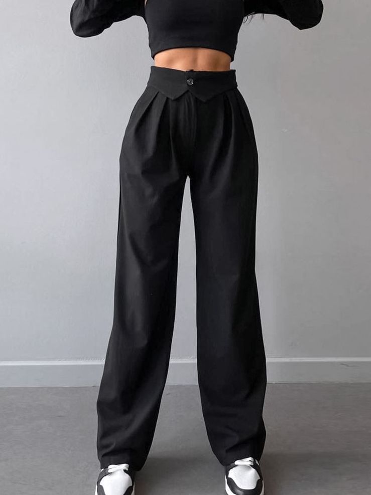 Women Fashion High Waist Straight Casual Pants