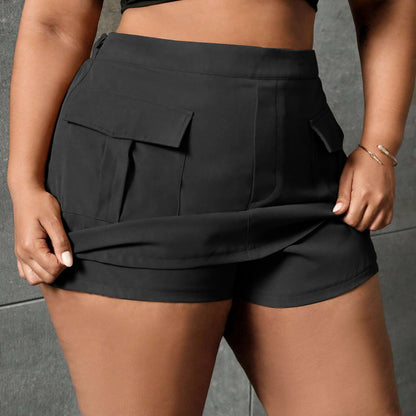 Women Fashion Casual Solid Color Cargo Plus Size Skirt