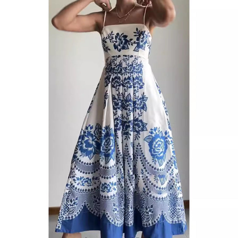 Bohemian Women Casual Print Strap Maxi Dress