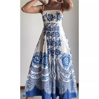 Bohemian Women Casual Print Strap Maxi Dress