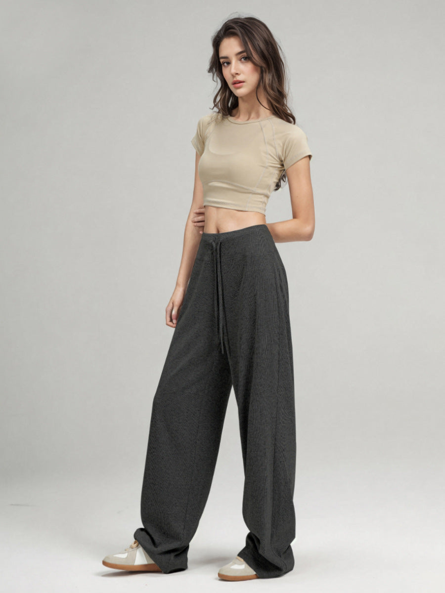 Women Fashion Casual Solid Color Loose Glutinous Rice Knitted Pants