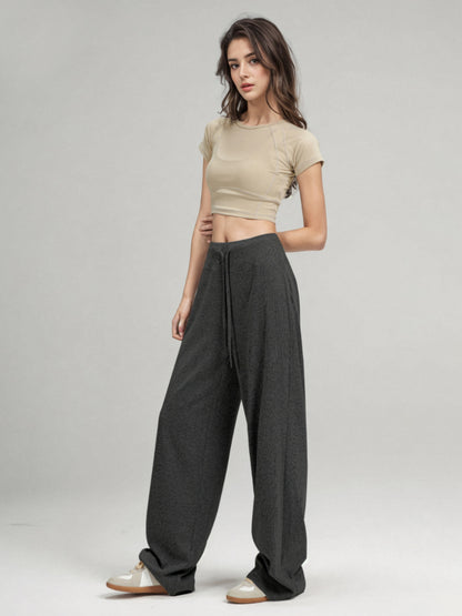 Women Fashion Casual Solid Color Loose Glutinous Rice Knitted Pants