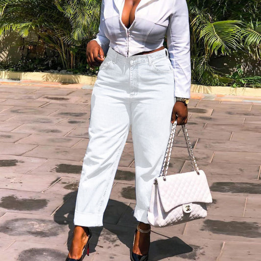 Vaqueros rectos de color liso para mujer, informales, para desplazamientos diarios