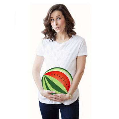 Camiseta de maternidad informal de cuello redondo con estampado de letras y manga corta para mujer, talla grande