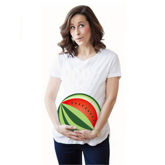 Camiseta de maternidad informal de cuello redondo con estampado de letras y manga corta para mujer, talla grande