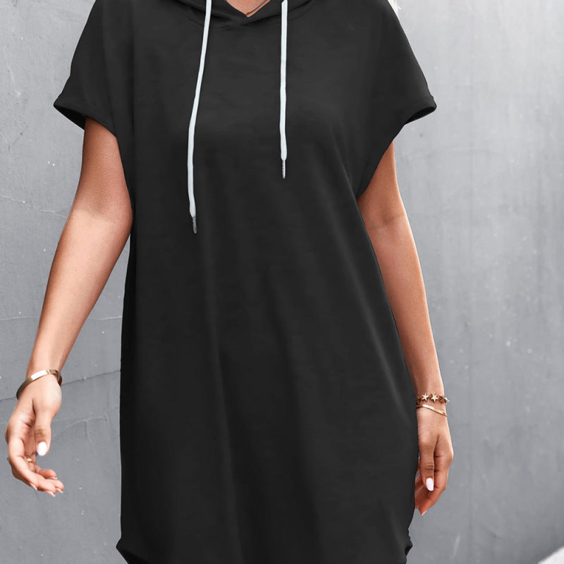 Summer Athleisure Women'S Casual Basic Hooded Solid Color Short Sleeve Dress