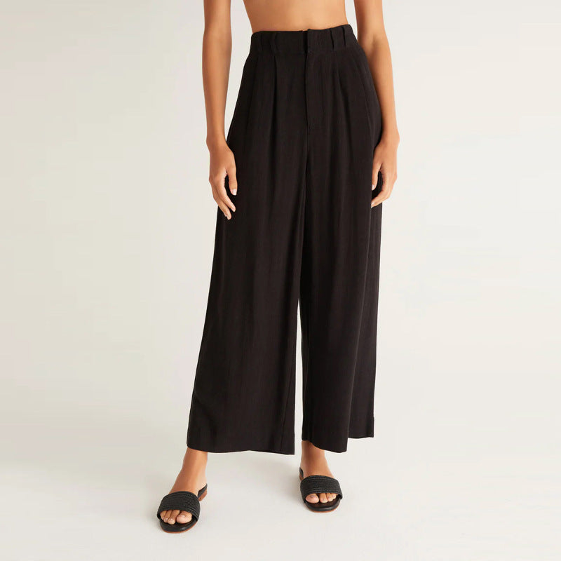 Women Fashion Casual Solid Color Wide Leg Pants