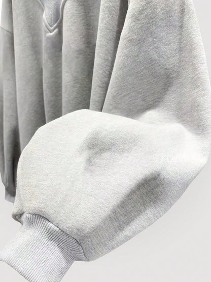 Sudadera informal holgada de manga corta con cuello en V para mujer