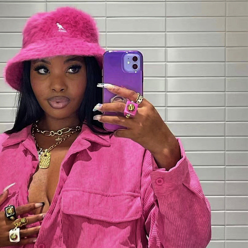 Autumn Women Fashion Solid Color Loose Casual Pocket Corduroy Jacket