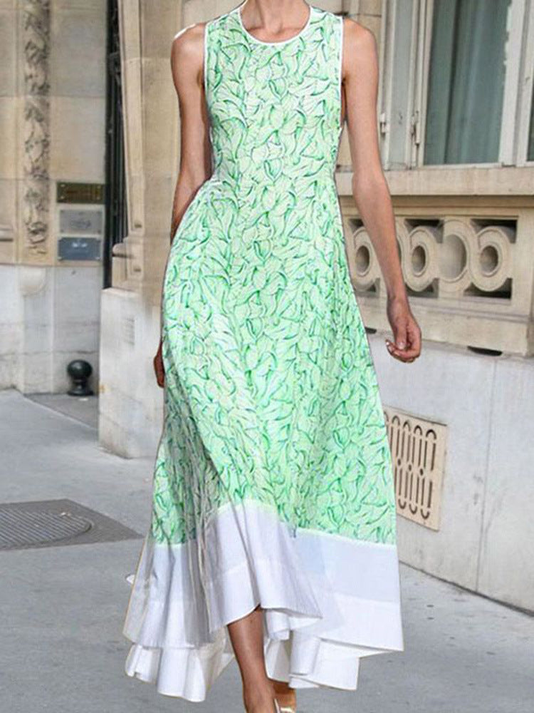 Vestido informal de moda para mujer con estampado floral, sin mangas y cintura definida con costuras