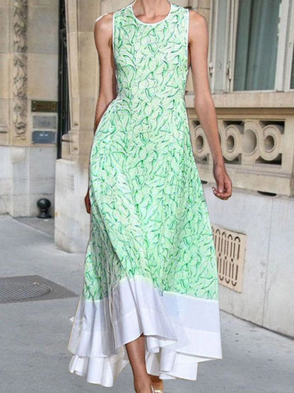 Vestido informal de moda para mujer con estampado floral, sin mangas y cintura definida con costuras